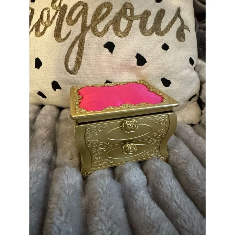gorgeous antique look gold & satin jewelry dish trinket tray box betsey johnson